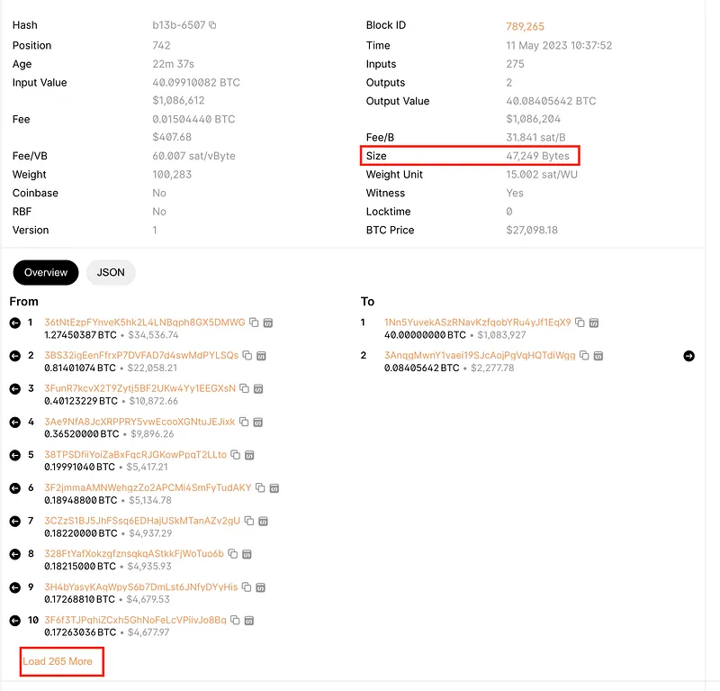 275个输入的大交易示例