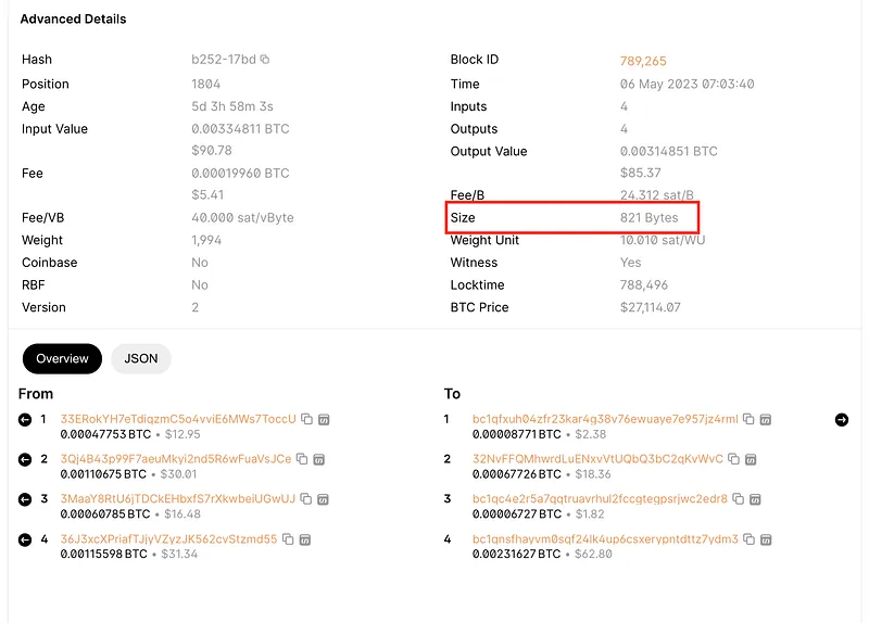 4个输入4个输出的交易示例